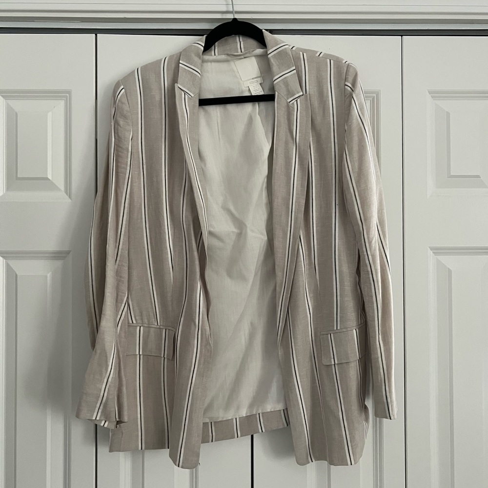 Tan & Black stripe linen blazer